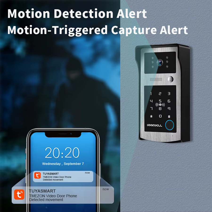 AJXML WLAN Tuya RFID Video-Türklingel in Schwarz mit 1080P HD Farb-Video, Code-Tastatur und App-Entsperrung für den Außenbereich - Bild 4