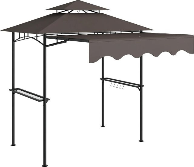 Outsunny Grillpavillon aus Metall und Polyester in Kaffee mit Doppel-Spitzendach, B/T/H: 149 x 242 x 248 cm - Bild 1