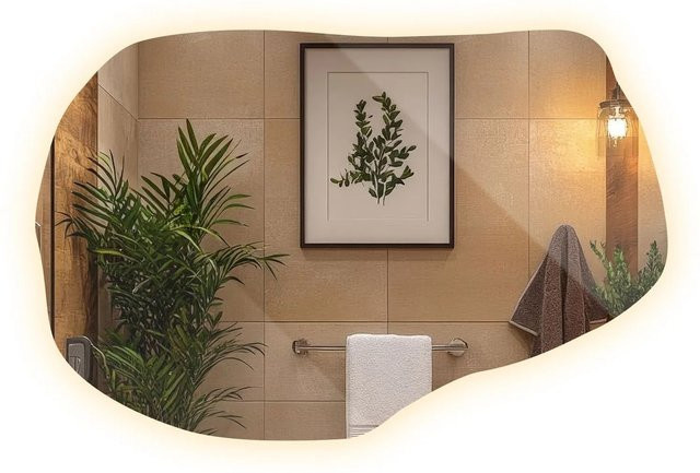 Wallfluent Spiegel mit LED-Licht in unregelmäßiger organischer Form, Warmweiß 3000K, B: 100 cm, H: 65 cm - Bild 1