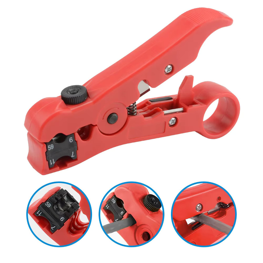 Multifunktionales elektrisches Kabelabisoliermesser von Seven Floor in Rot für UTP STP RG59 RG6 RG7 RG11 Koaxialkabel - Bild 5