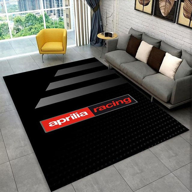 Rutschfester Rennwagen Teppich mit Aprilia Logo für Kinderzimmer und Wohnzimmer, Schwarz, B/T: 80 x 120 cm - Bild 1
