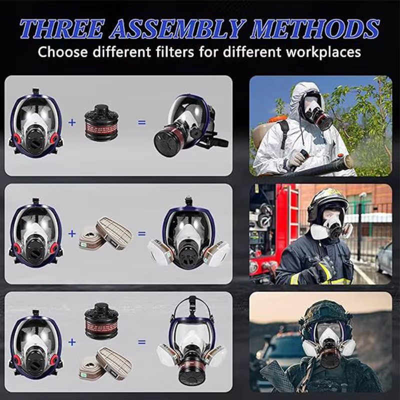DEWBEST Vollgesichts-Atemschutzmaske mit 40 mm Aktivkohlefilterbehälter für Chemikalien, Sprühfarben und taktische Einsätze - Bild 4