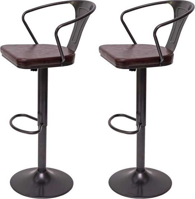PROREGAL 2er-Set Barhocker im Industrial Design mit Armlehnen, höhenverstellbar und drehbar, Schwarz-Braun - Bild 1