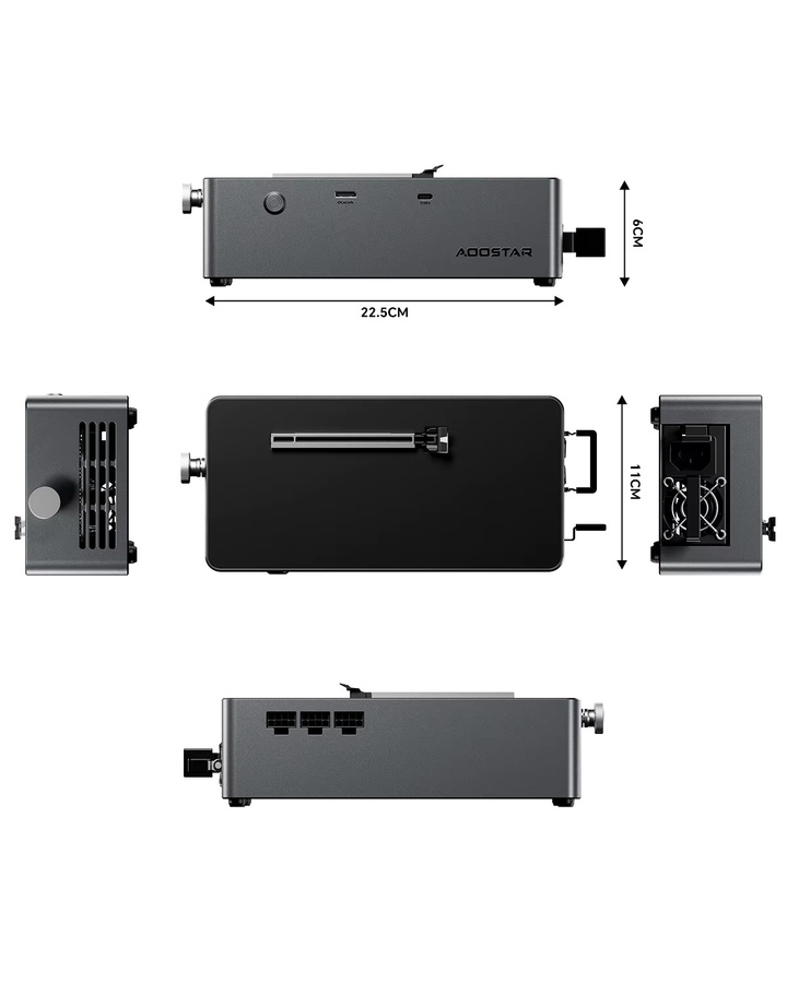 AOOSTAR AG02 EGPU-Dockingstation in Schwarz mit USB4, OCulink-Anschluss und integriertem 800W Huntkey Netzteil - Bild 5