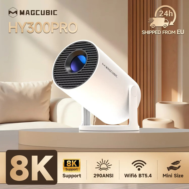 Magcubic HY300 Pro Tragbarer Beamer mit Android 14, 8K Unterstützung, WiFi 6 und Bluetooth 5.4, 1080P Auflösung, Grau/Weiß - Bild 1