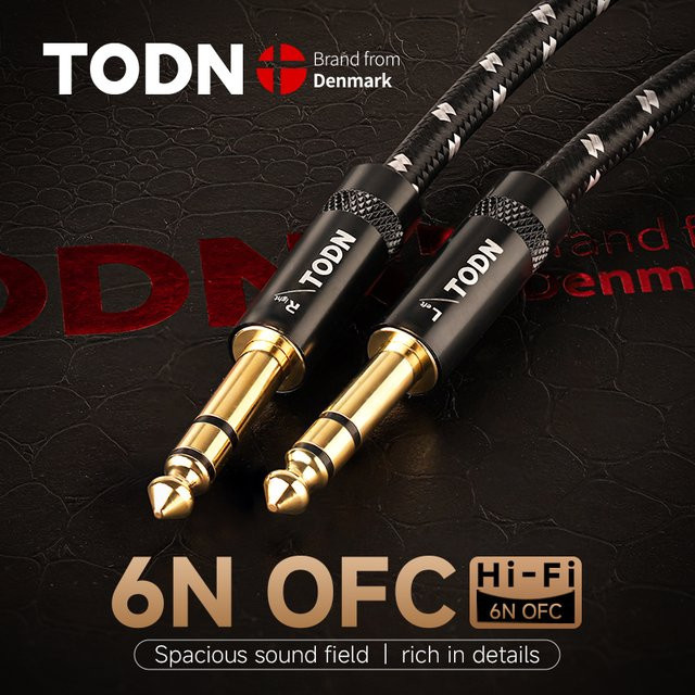 TODN High-End 6N OFC Aux-Audiokabel mit 3,5 mm Klinkenstecker, 24K vergoldet, Schwarz/Gold - Bild 1