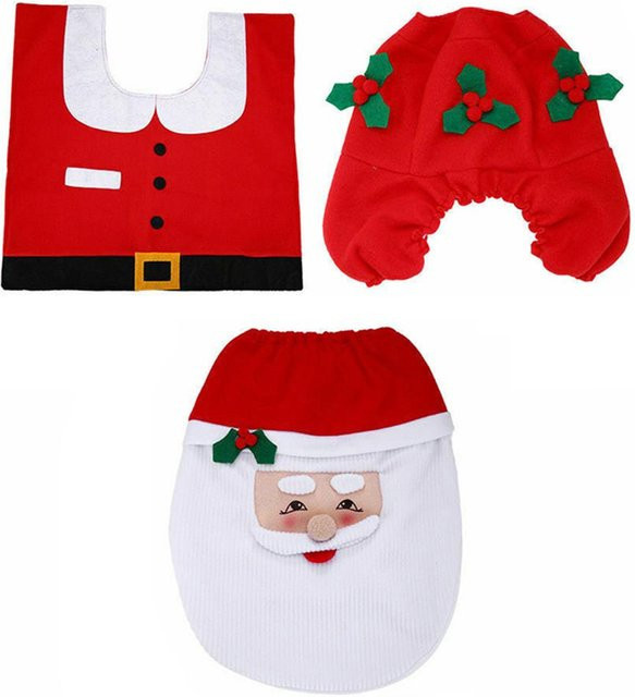 Weihnachts Badezimmer Dekoration Set mit Weihnachtsmann Motiv, 3-teilig, Farbe Rot, Material Baumwolle - Bild 1