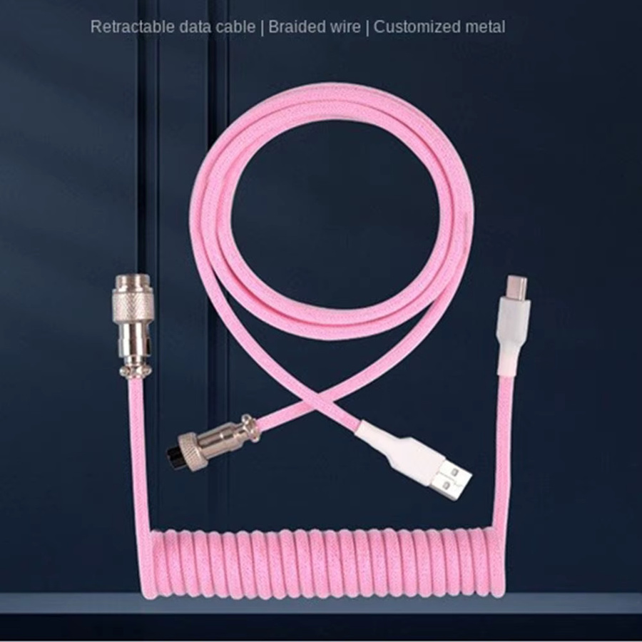 USB-C Spiralkabel für mechanische Gaming-Tastaturen mit Aviator-Steckverbinder in Schwarz oder Pink - Bild 2