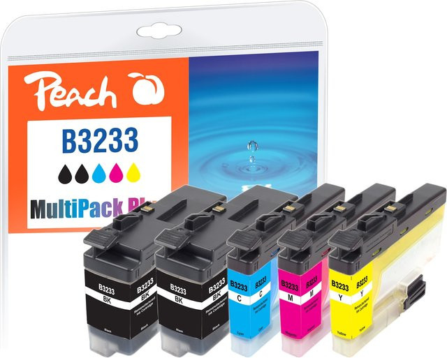 Peach B3233 Spar Plus Pack Druckerpatronen Set für Brother LC-3233, wiederaufbereitet, Schwarz und Multicolor für Brother DCPJ 1100 DW und MFCJ 1300 DW - Bild 1