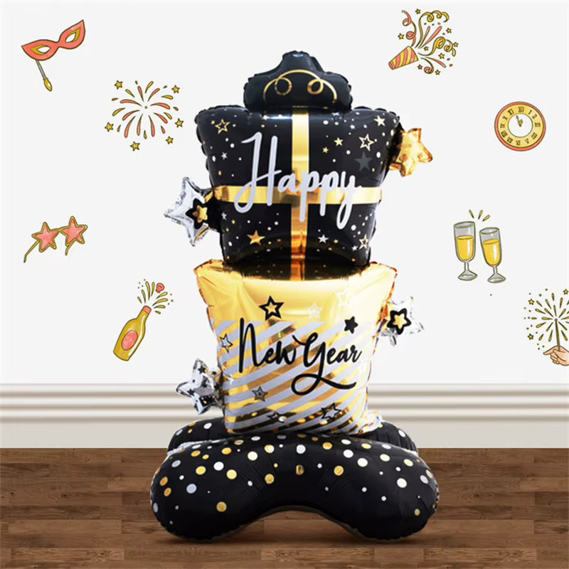 Goldene 58 Zoll Frohes Neues Jahr Geschenkbox Folienballons für Silvester Party Dekoration - Bild 2