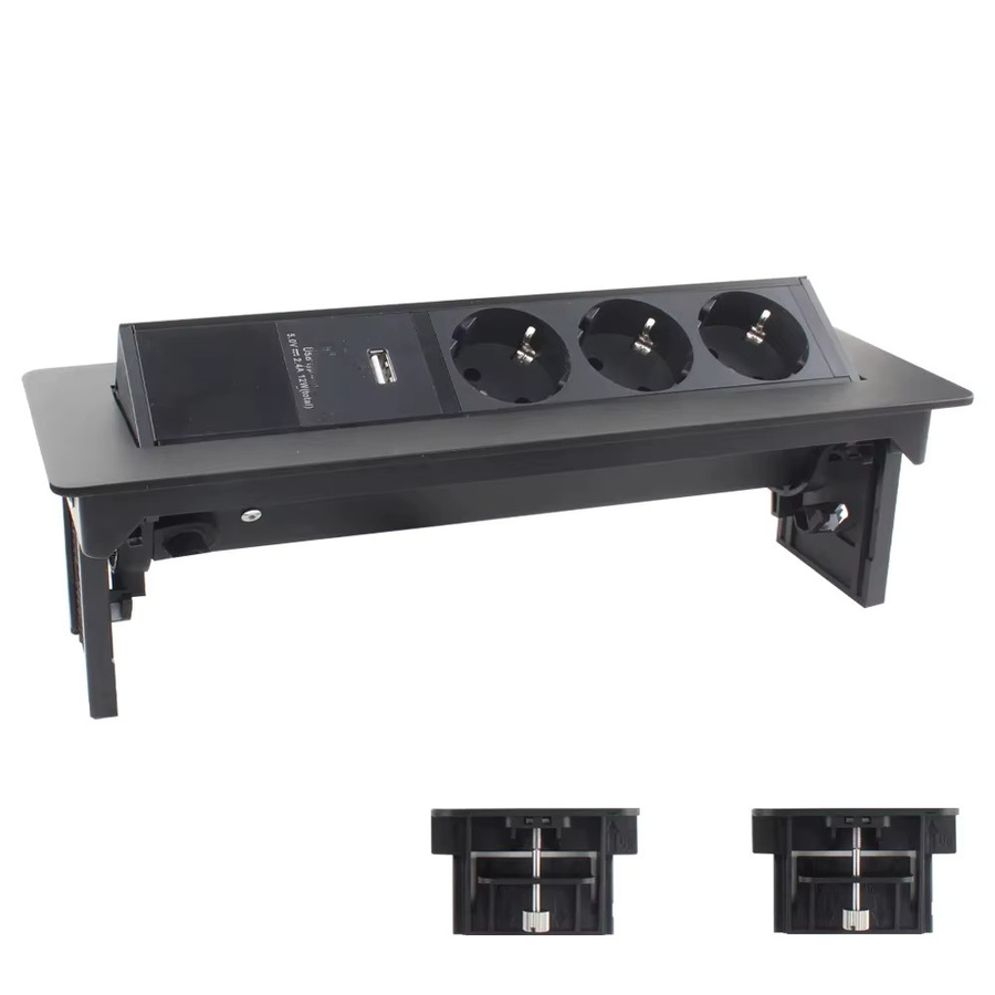 ANSSIN Pop-up-Schreibtischsteckdose aus Aluminiumlegierung mit USB und Typ-C, Schwarz - Bild 6