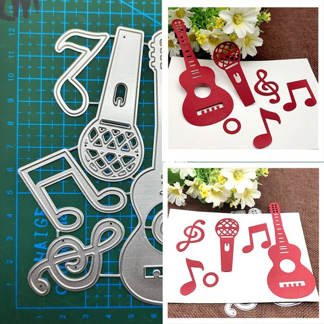 Metall Schneidestempel Gitarre Musik Motiv für Scrapbooking und DIY Bastelarbeiten - Bild 1