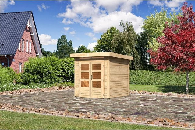 Karibu Holz-Gartenhaus Kumla 1 mit Pultdach in Natur, Unbehandelt, B/T: 200 x 200 cm - Bild 1