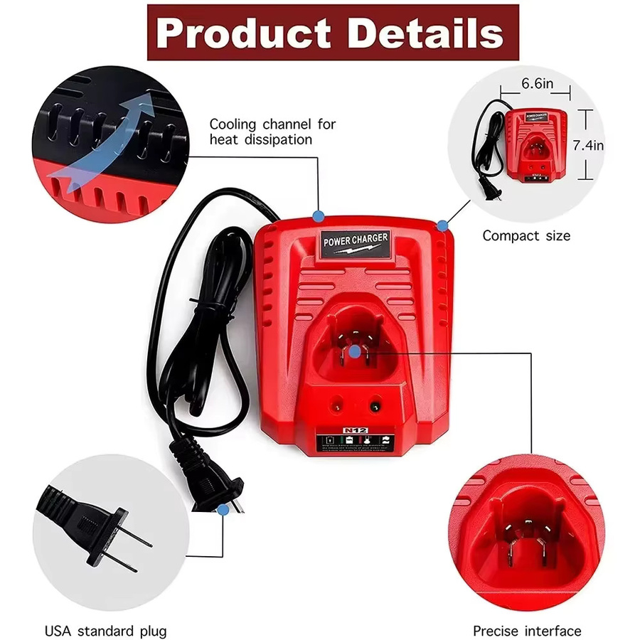 Milwaukee M12 N12 Lithium-Ionen-Akku-Ladegerät 3A Schnellladung Ersatzteil in Rot - Bild 6