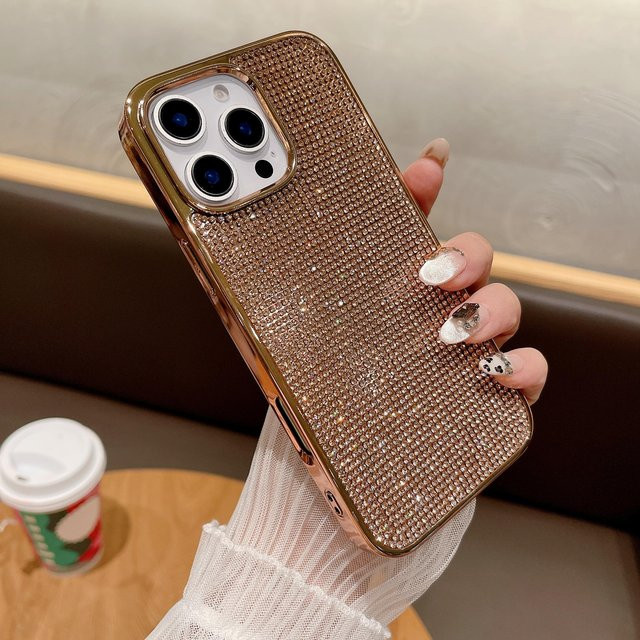 Glitzernde Strass Schutzhülle für Apple iPhone in Braun mit Diamant-Optik und stoßfestem Design - Bild 1
