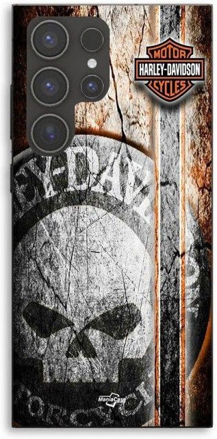 MANIACASE Handyhülle für Samsung Galaxy S23 Ultra aus Silikon TPU mit Harley Davidson Totenkopf Motiv in Schwarz - Bild 1