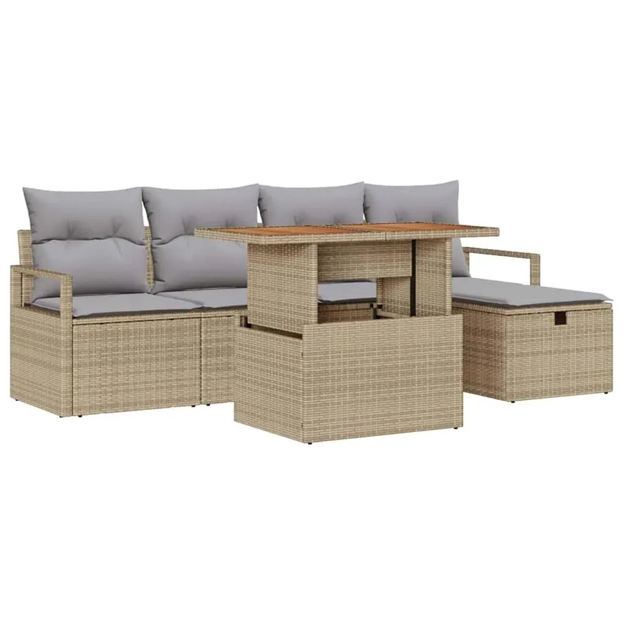 vidaXL Garten-Sofa-Set aus Poly-Rattan in Beige, 6-teiliges L-Shape Set mit 3-Sitzer-Sofa, Couchtisch und integriertem Kissen-Speicher - Bild 2