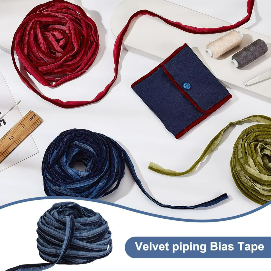 Rotes Samt-Paspelband aus Polyester mit Welting-Schnur, 1/2 Zoll Breite, 9 Yards Länge - Bild 4