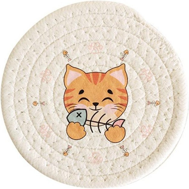 Mango Event Tischset mit Kätzchen-Motiv aus Baumwolle, Beige, Durchmesser: 18 cm - Bild 1