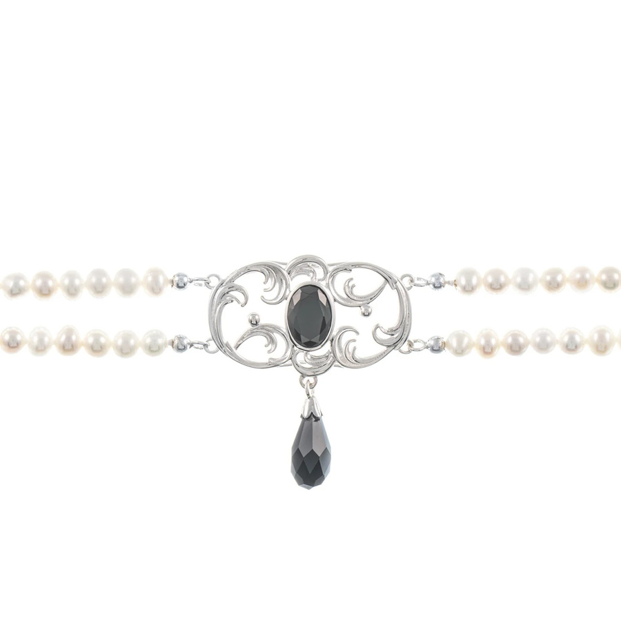Collier Choker 925 Silber, Zirkonia schwarz, Perle, Damen - Bild 1