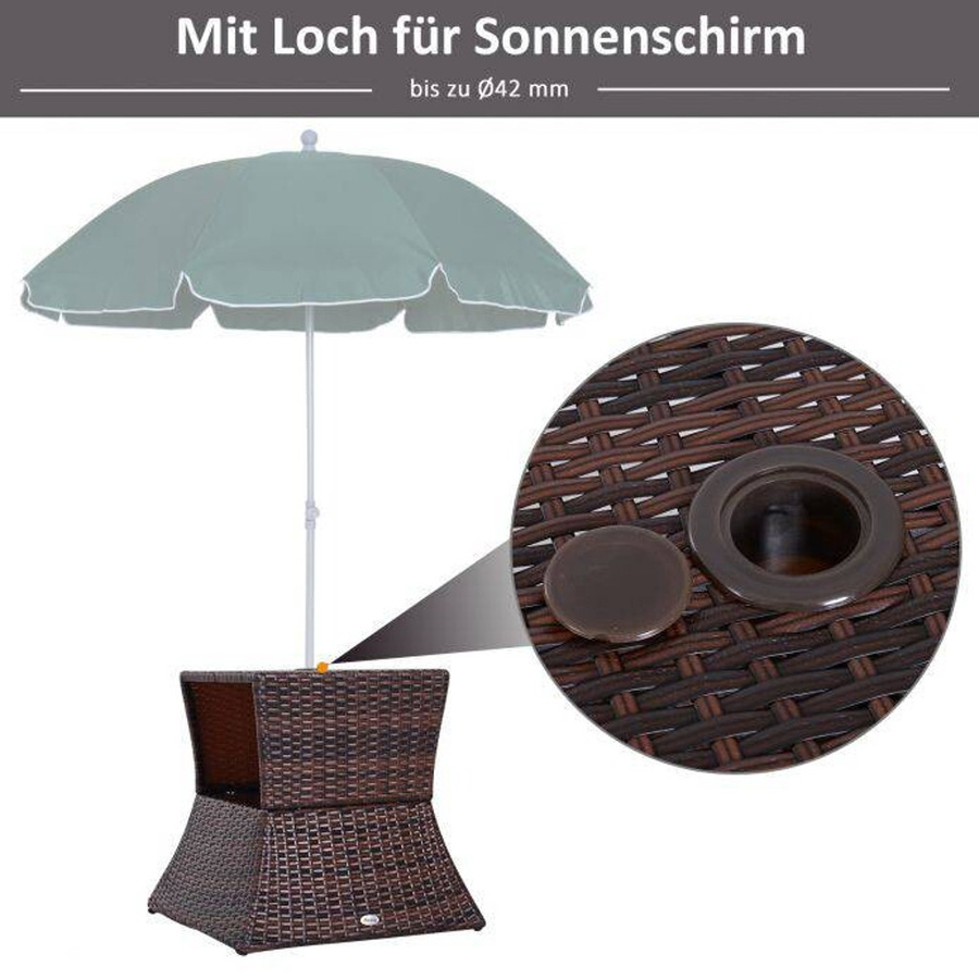 Outsunny Gartentisch aus Polyrattan und Metall in Braun, quadratisch, B/T/H: 54 x 54 x 55 cm - Bild 5