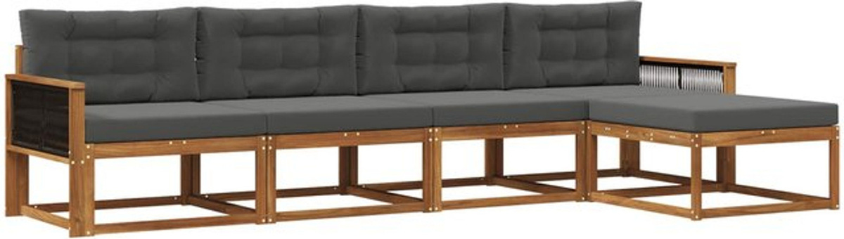 vidaXL Outdoor-Sofagarnitur aus Akazie mit 5-teiligem Set und Kissen in Natur und Anthrazit - Bild 1