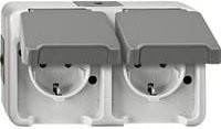 Merten 2fach Feuchtraum-Steckdose AQUASTAR L Aufputz IP44 Lichtgrau B/T/H: 14,3 x 8,3 x 5,7 cm - Bild 1
