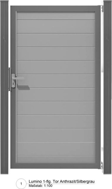 GroJa Lumino Tor Universal DIN in Silbergrau mit Anthrazitrahmen, Breite: 100 cm, Höhe: 180 cm - Bild 1