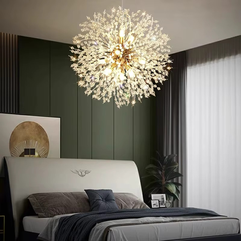 JIANKEXING LED-Pendelleuchte Pusteblume aus Kristall und Metall in Gold/Messing mit warmweißem Licht für Wohnzimmer und Schlafzimmer - Bild 3