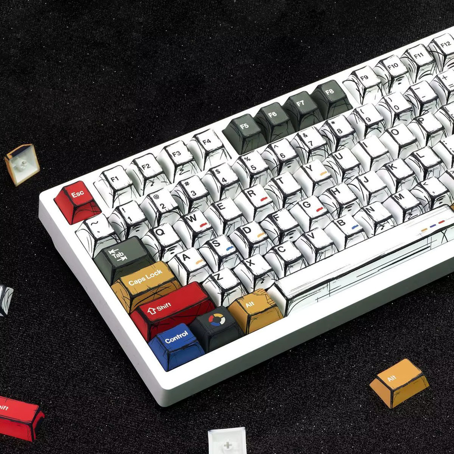 OEM Comic Mixed Lights Englische Tastenkappen aus PBT im Cherry-Profil für MX-Schalter, Mehrfarbig - Bild 2