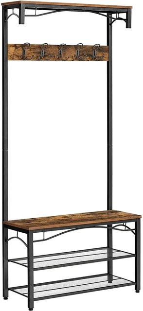 Vasagle Garderobe im Vintage-Stil mit Sitzbank in Braun-Schwarz, B/T/H: 80 x 32 x 178,5 cm - Bild 1