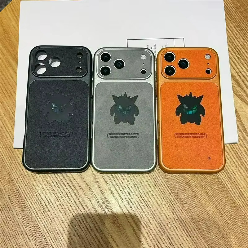 Potdemiel Handyhülle mit Anime Cartoon Ghost Gengar Laser Leder Textur für iPhone 17 Air 16 15 14 13 Pro Max in Orange, stoßfeste Schutzhülle - Bild 2