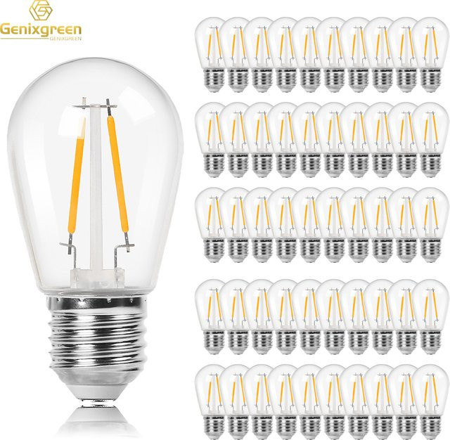 Genixgreen S14 LED Vintage Edison Glühbirnen, 2er Set, E27 Sockel, warmweiß, transparent, bruchsicher aus Kunststoff - Bild 1