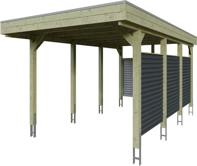 Skan Holz Einzelcarport Friesland Set 11 mit Rück- und Seitenwand, B/T: 314 x 555 cm, Grün - Bild 1