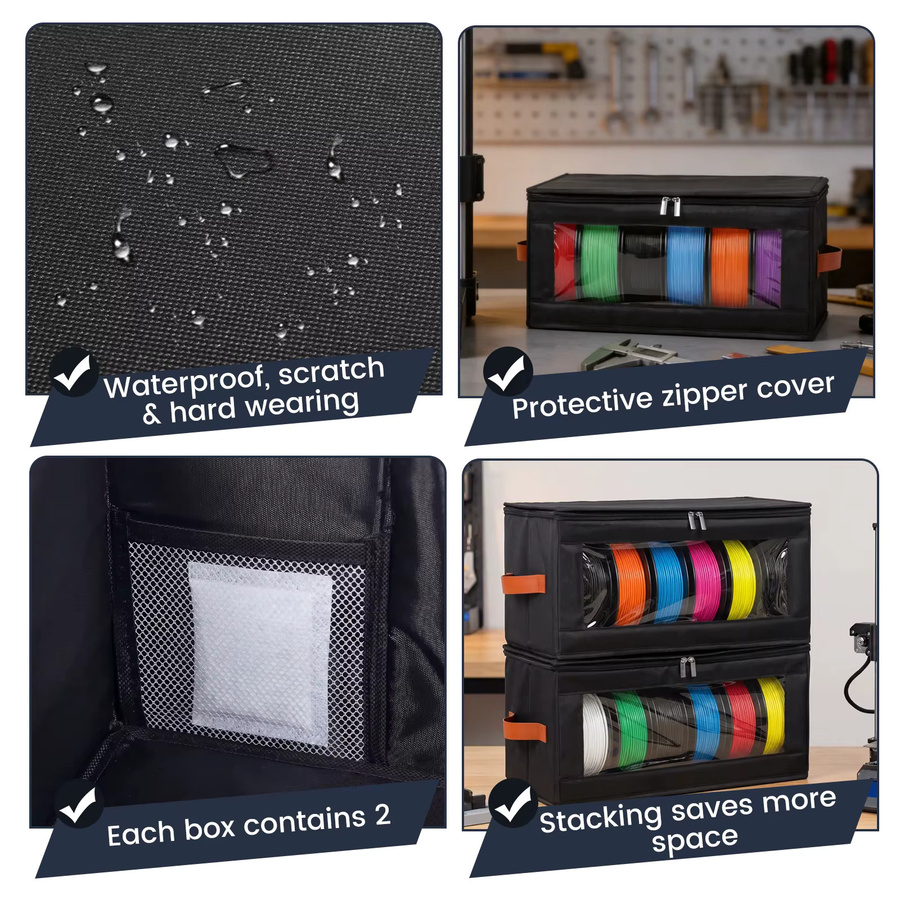 Willstar 2er-Set 3D-Drucker Filament-Aufbewahrungsboxen aus Oxford-Stoff, wasserdicht und transparent mit Klarsichtfenstern, Schwarz/Transparent - Bild 4