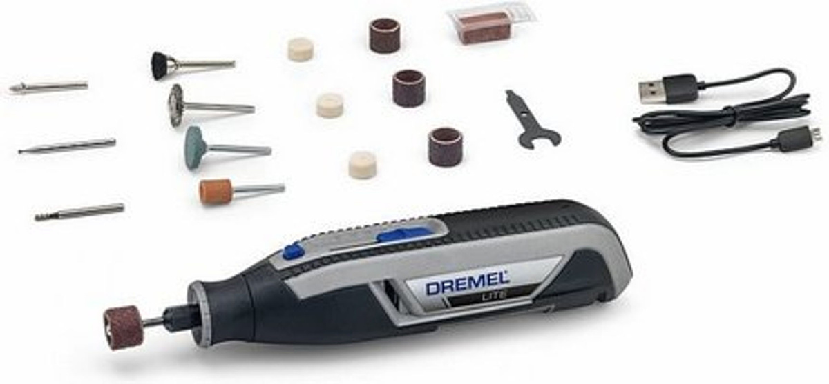 Dremel Lite 7760-15 Akku-Multifunktionswerkzeug in Grau mit 15-teiligem Zubehör und USB-Kabel 3,6V 2,0Ah - Bild 3
