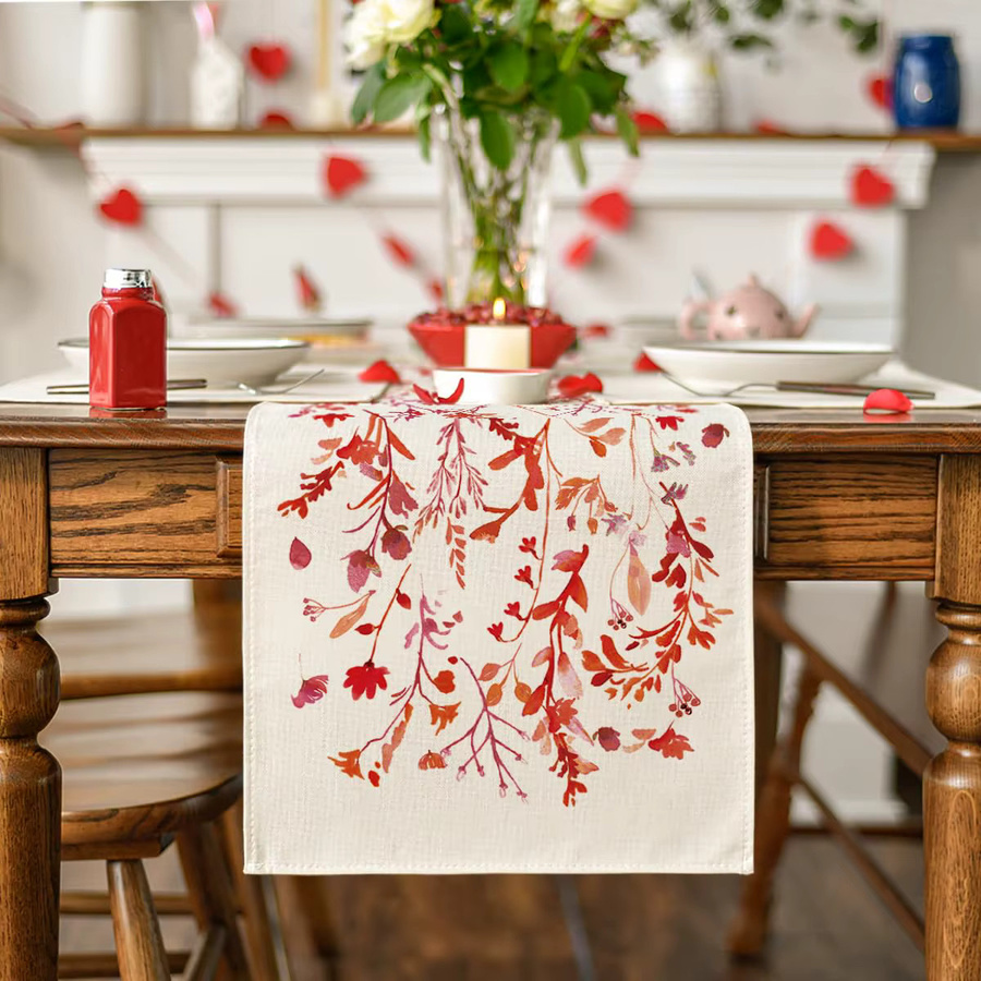 VIKAMA Tischläufer Floral Leaf Herbst mit Wildblumen und Gräsern, Mehrfarbig, Leinen, B/H: 33 x 90 cm - Bild 2