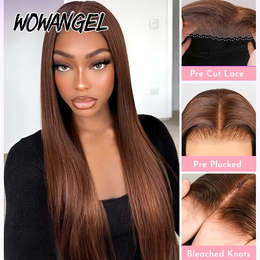 WOWANGEL Body-Wave-Perücke, 34 Zoll, schokoladenbraun, 100 % Echthaar, Damen - Bild 2