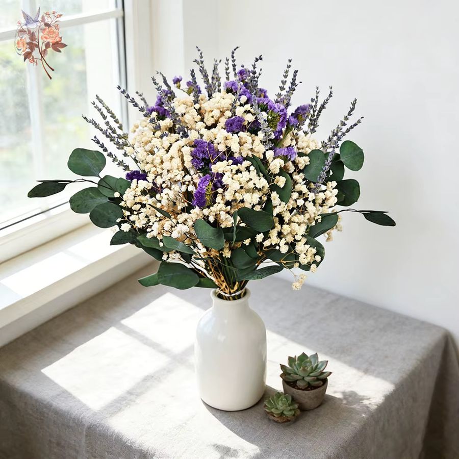 YN HI FLOWER getrockneter Blumenstrauß mit Gypsophila, Lavendel und Eukalyptus für Hochzeit und Home Decor - Bild 2