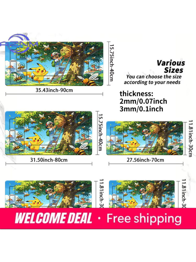 Potdemiel Pokemon TCG Spielmatte Ash Pikachu Beehive Tree Adventure Design, rutschfeste Gaming-Mausunterlage, mehrfarbig - Bild 6