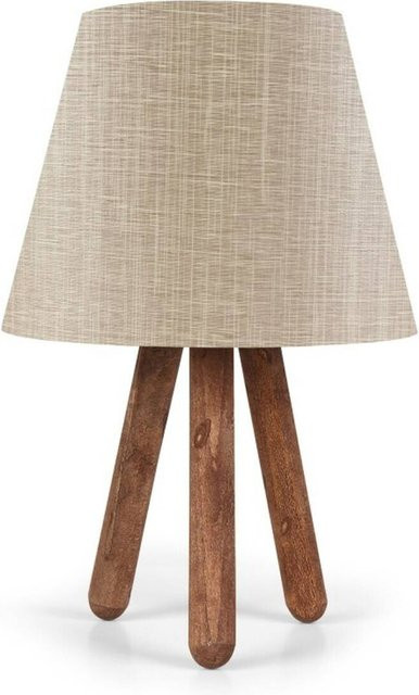 Opviq Tischleuchte aus Buchenholz und PVC in Beige und Nussbaum, B/H/T: 22 x 33 x 22 cm, E27 - Bild 1