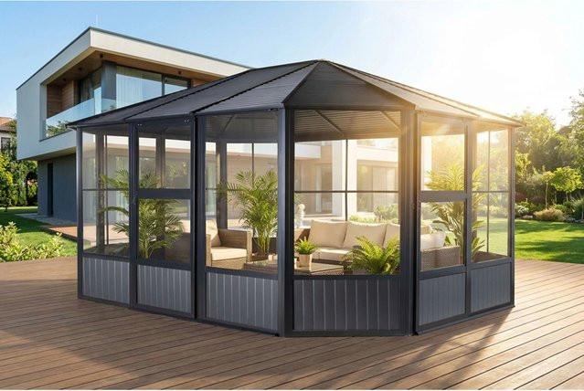 Sojag Kaltwintergarten Charleston Aluminium Pavillon Anthrazit B/H/T: 472 x 281 x 367 cm mit Moskitonetz und PVC-Folien-Fenstern - Bild 1