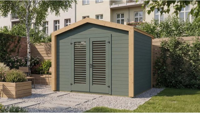 Weka Holz-Gartenhaus Killarney mit Satteldach in Grau-Grün lasiert, Breite: 311 cm, Tiefe: 313 cm, Höhe: 246 cm - Bild 1