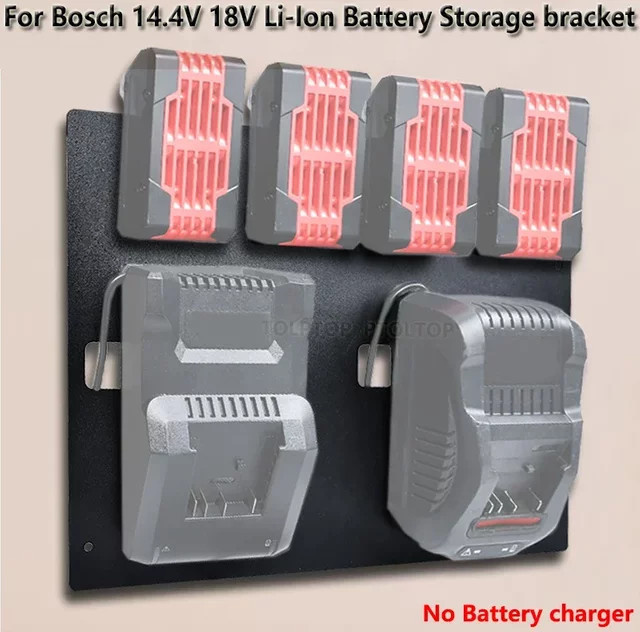 Metall Batteriespeicher Halterung für Bosch 14.4V/18V Akkus, Wandhalterung aus Metall in Schwarz, B/T/H: 42,0 x 31,0 cm - Bild 1