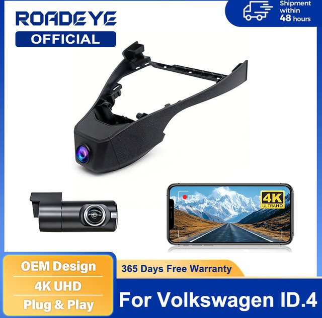 CARBAOHUI 4K UHD Dashcam mit WiFi und Nachtsicht für VW Volkswagen ID.4, Audi Q4 E-tron und Cupra Tavascan in Schwarz - Bild 1