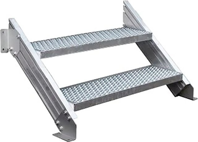 Treba Außentreppe Alaska 3 aus Aluminium in Silber mit 2 Lochblechstufen, Breite: 100 cm, Tiefe: 27 cm - Bild 1