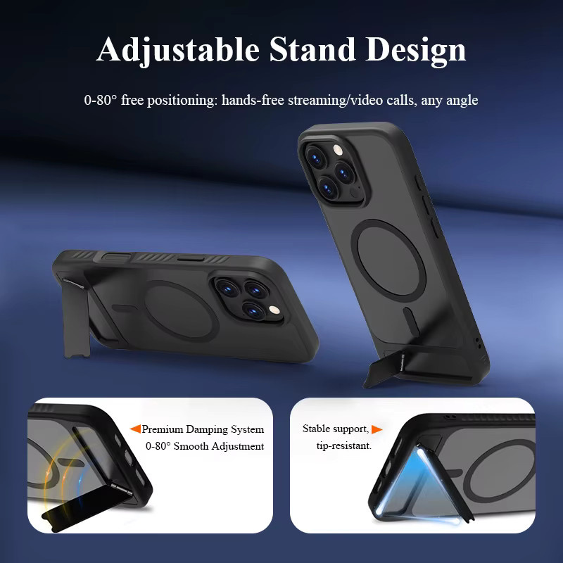 Lereach Magnetische Standhülle für iPhone 17 Pro Max, 16 Pro Max und 15 Pro Max mit verstellbarem Ständer in Schwarz - Bild 3