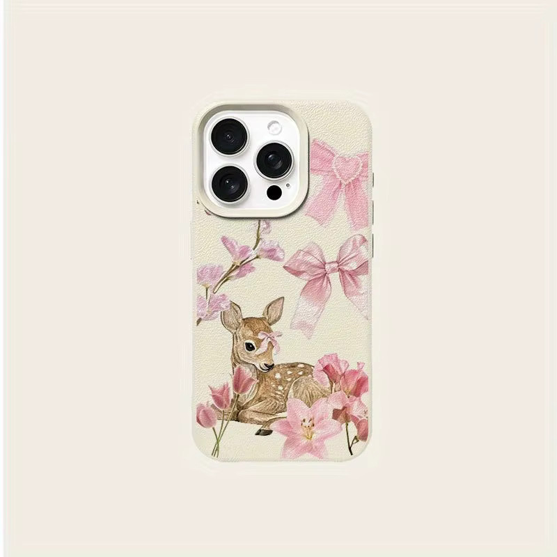Elegante Apple iPhone Handyhülle mit Schleife und Hirsch-Aufdruck in Beige für iPhone 17, 16, 15 Pro Max Series - Bild 4