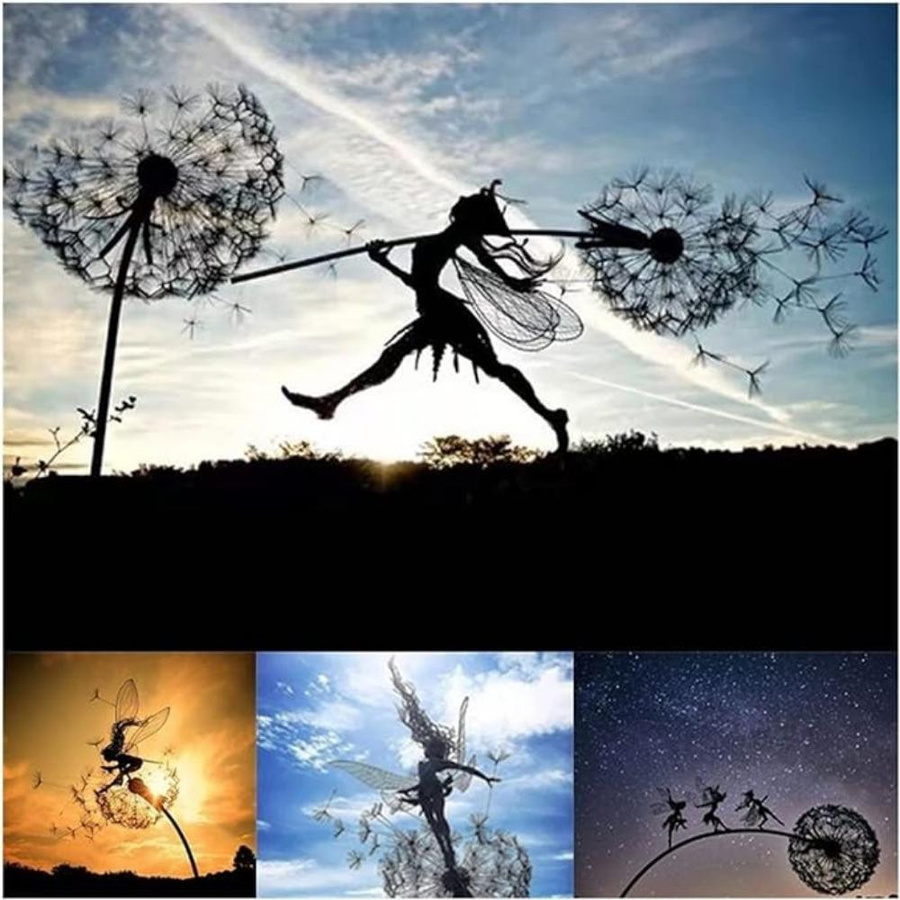 Silhouette Gartenfee Dekoration mit Löwenzahn aus Metall als Elfen Ornament für deinen Garten und Rasen - Bild 2