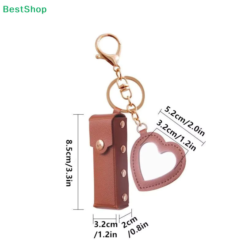 Lippenstift-Etui mit Herzspiegel, Mini-Kosmetiktasche aus Leder mit Schlüsselanhänger - Bild 5